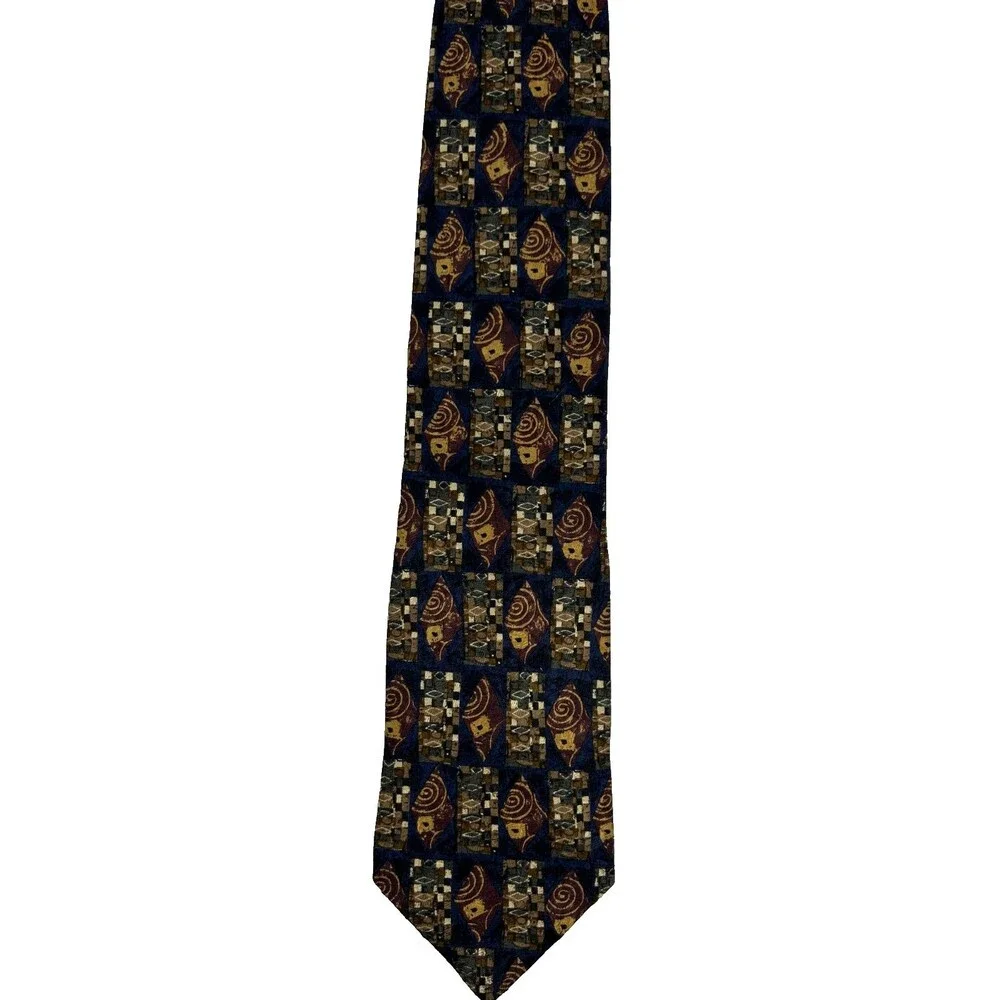 Ermenegildo Zegna Tie Silk Blue Burgundy Gold Geometric Abstract 58.25